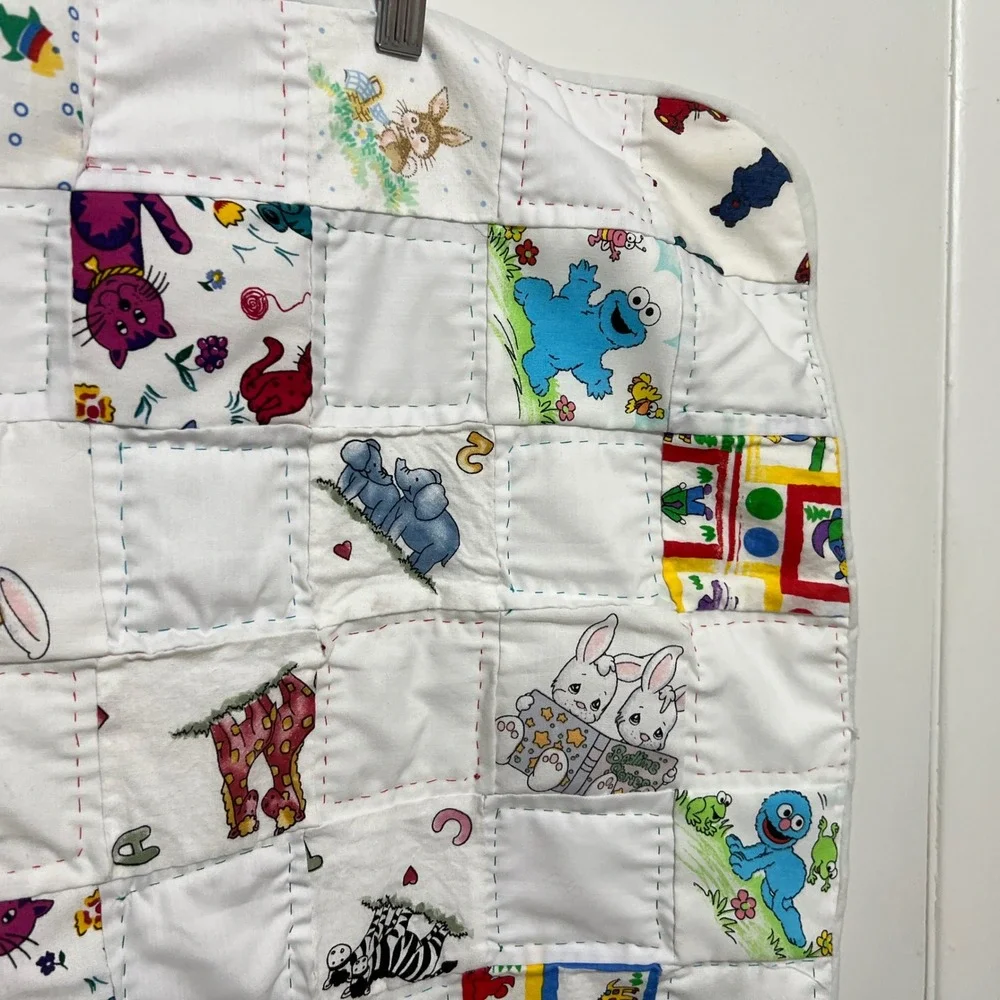 Vintage Handmade Patchwork Baby Quilt‎ Blanket 34x26 Novelty Nostalgic 90s Y2K